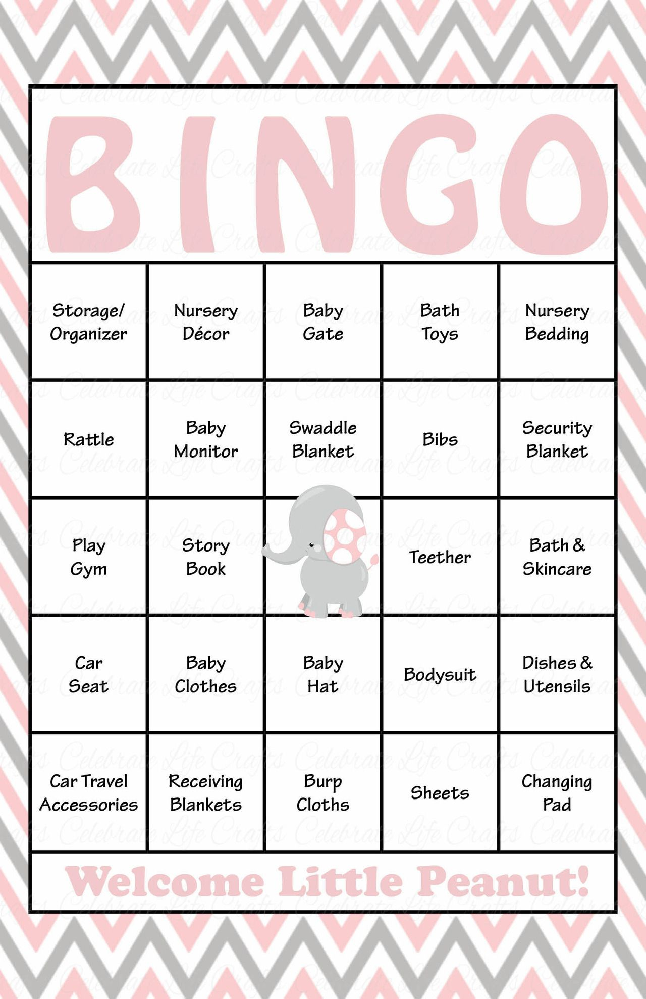 Elephant Baby Shower Baby Bingo Cards Printable 