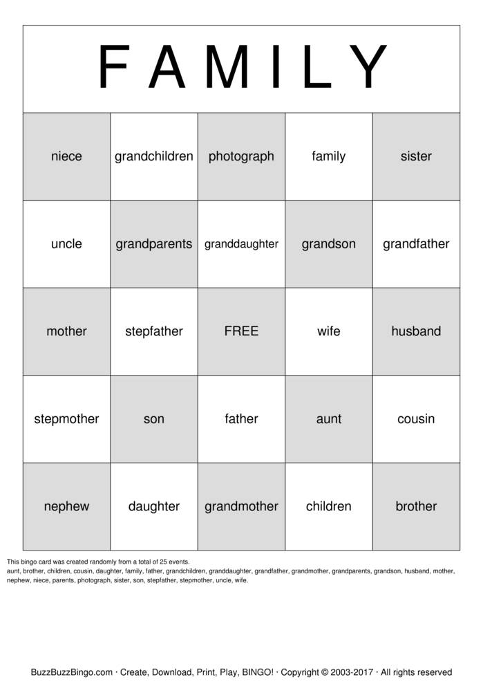 Family Bingo Cards To Download Print And Customize 