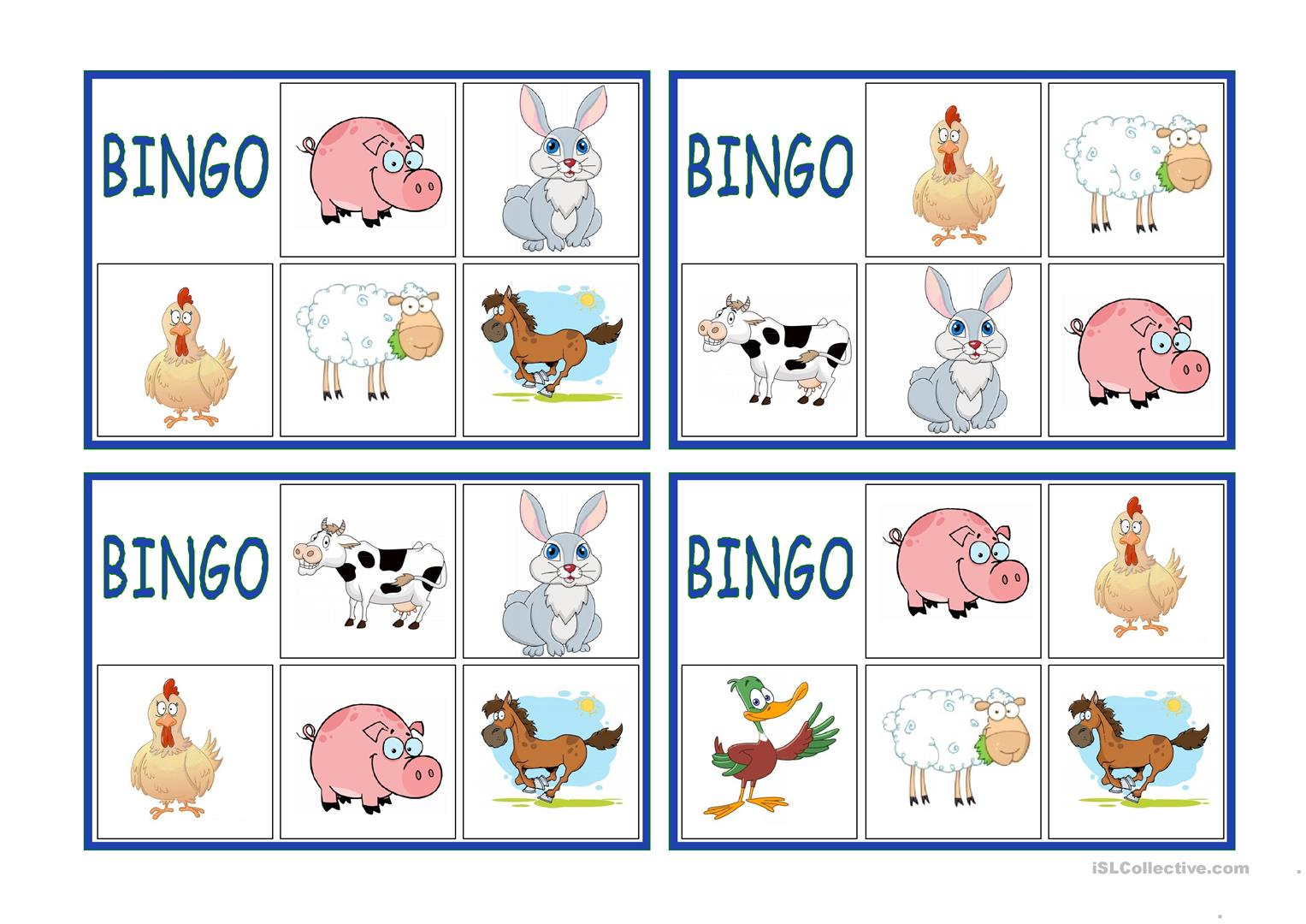 Farm Animals Bingo Printable PrintAll