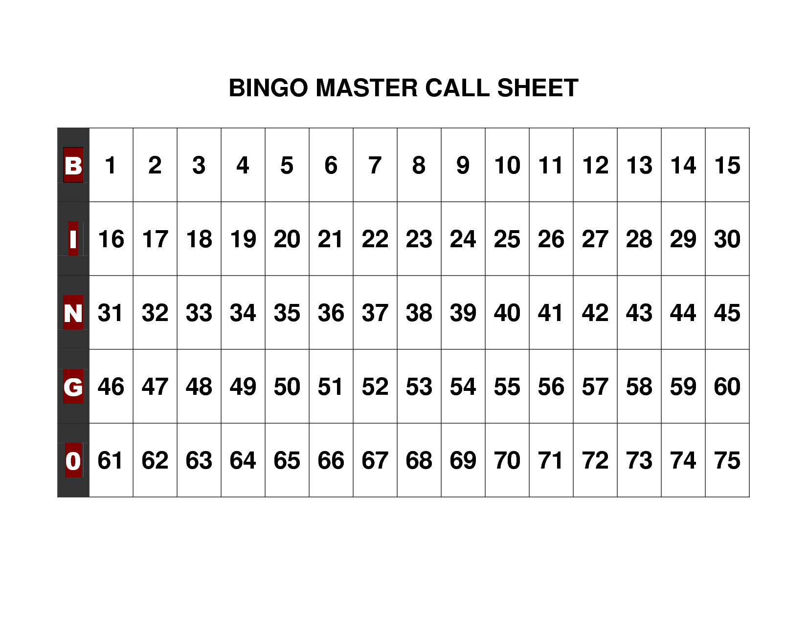 Printable Bingo Calling Cards 1 90 Printable Bingo Cards