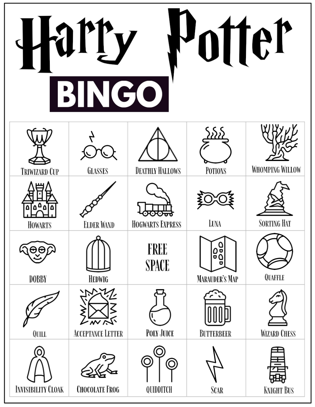 Free Printable Harry Potter Bingo Game Paper Trail Design