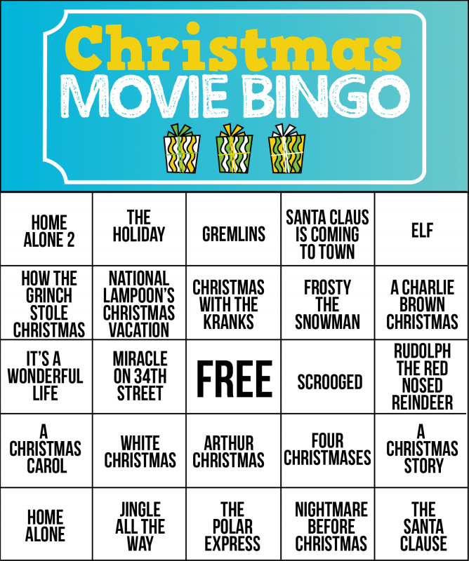 Free Printable Holiday Movie Christmas Bingo Cards Play 