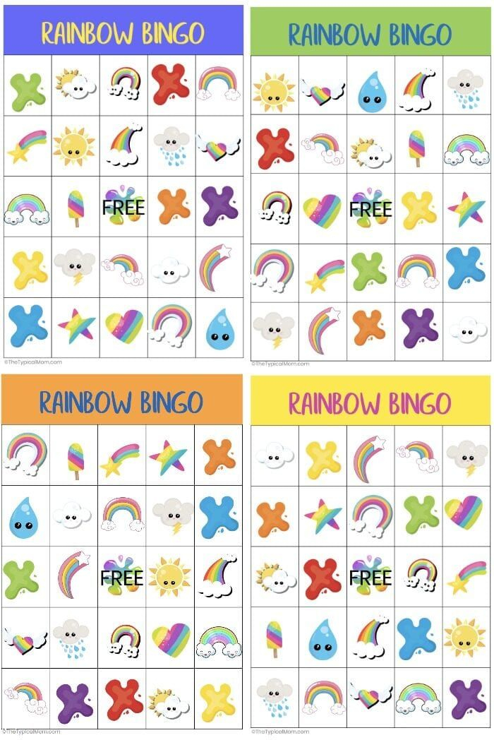 Free Printable Rainbow Bingo Rainbow Party Games Bingo 