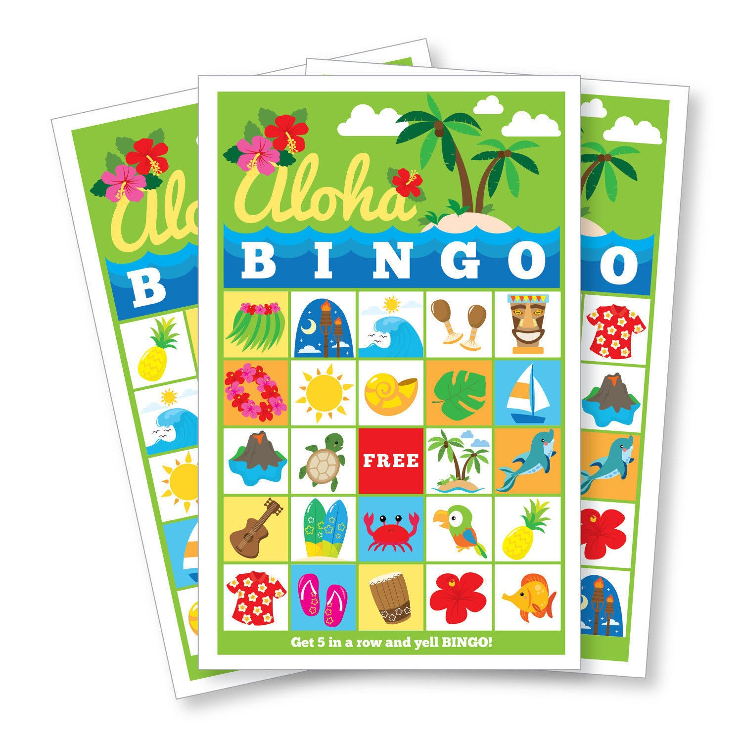 Hawaiian BINGO Game Kid s Printable Bingo Game 60 Cards 