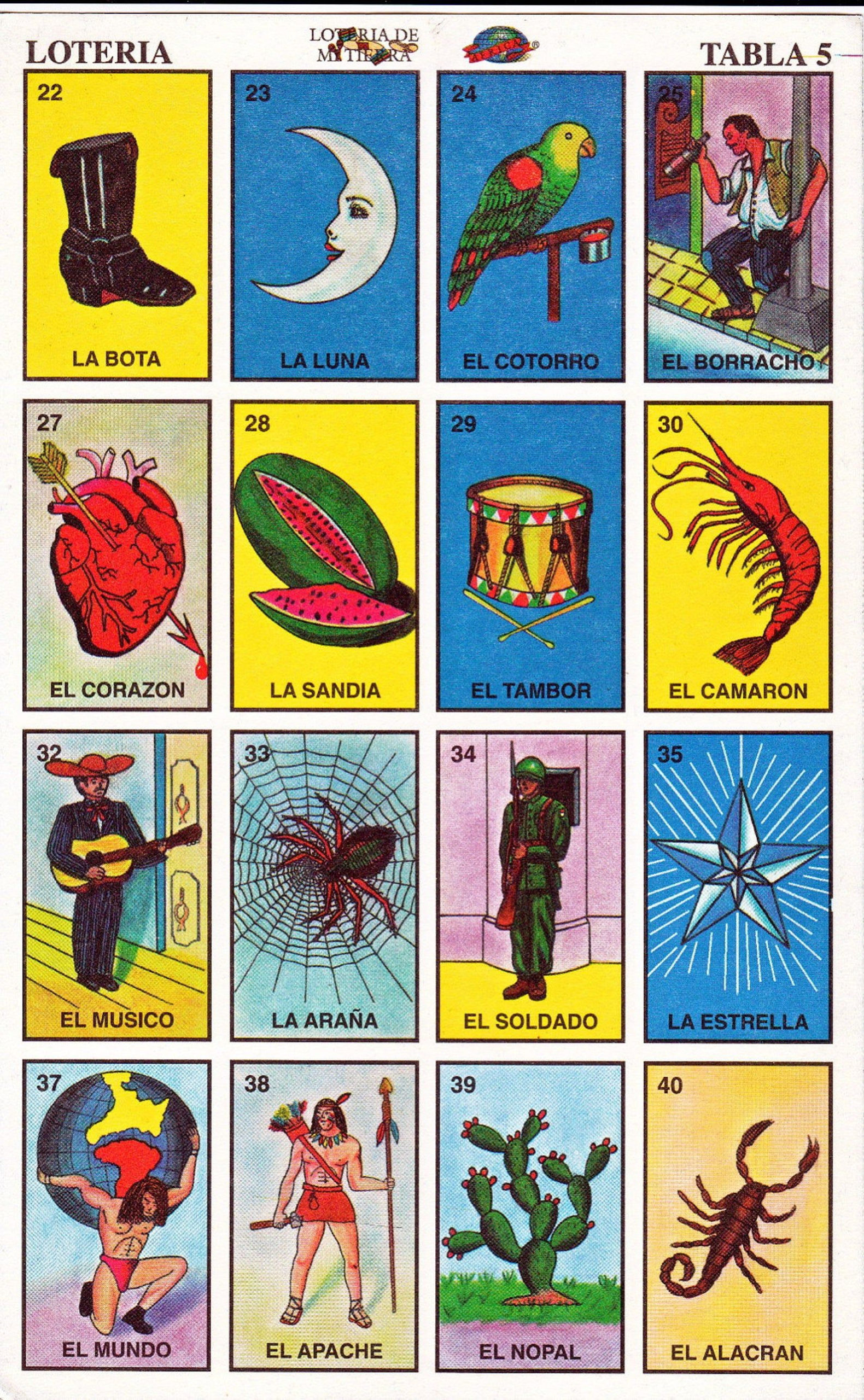 Mexican Loteria Cards The Complete Set Of 10 Tablas 