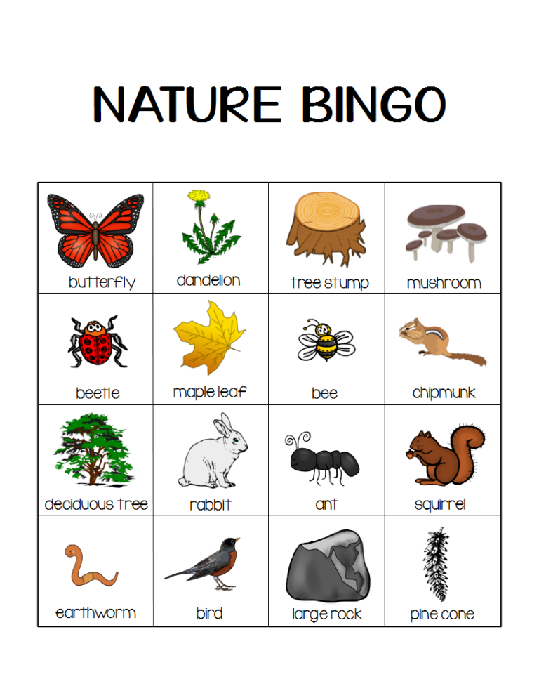 Nature Bingo Printable Activity Take A Hike With Your