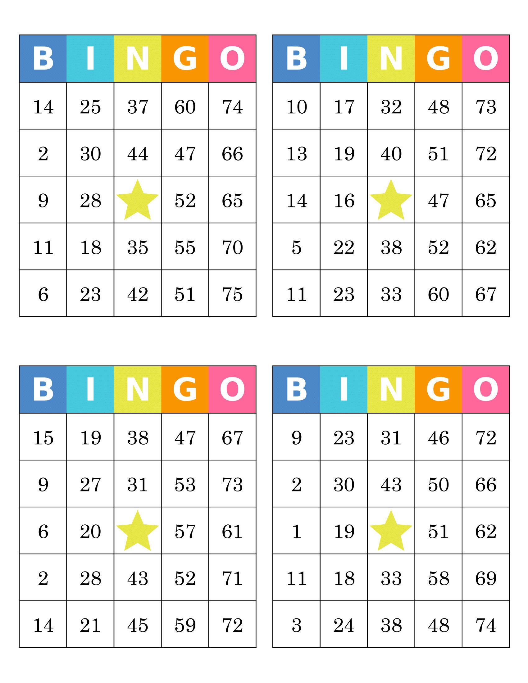 Pdf Free Printable Printable Bingo Cards 4 Per Page