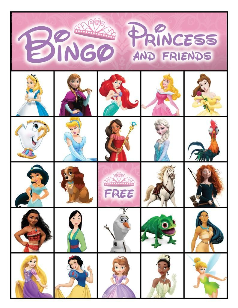Princess Printable Bingo Cards 8 5 X 11 10 Etsy Bingo 