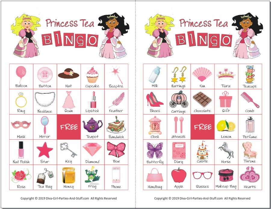 Princess Tea Party Bingo Printable Cards