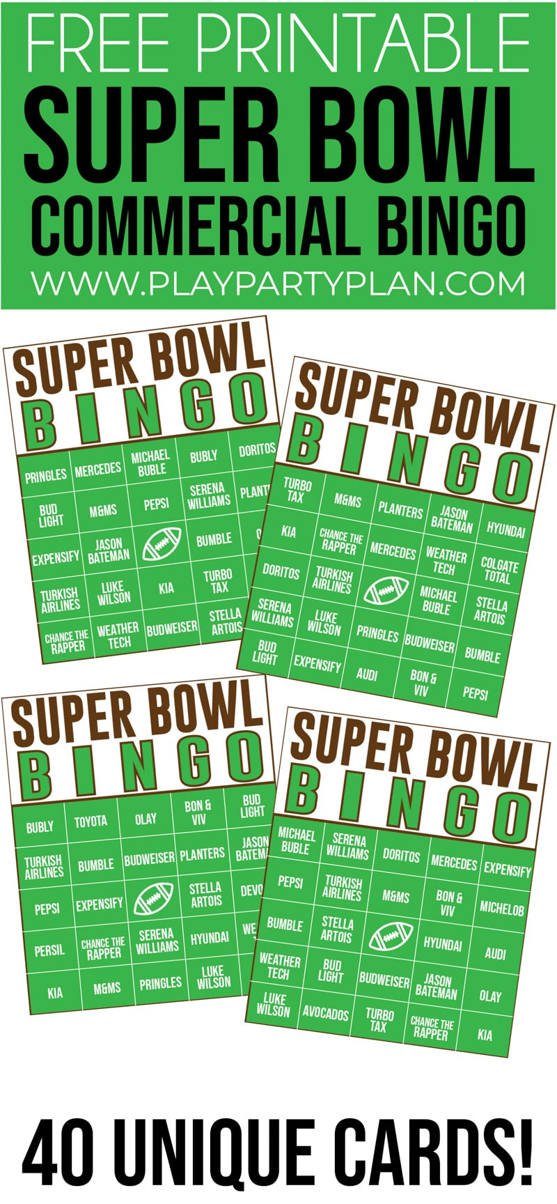 Printable Bingo Cards For Super Bowl Commercials 
