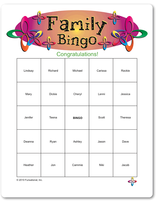 Printable Family Bingo Family Reunion Games Family 