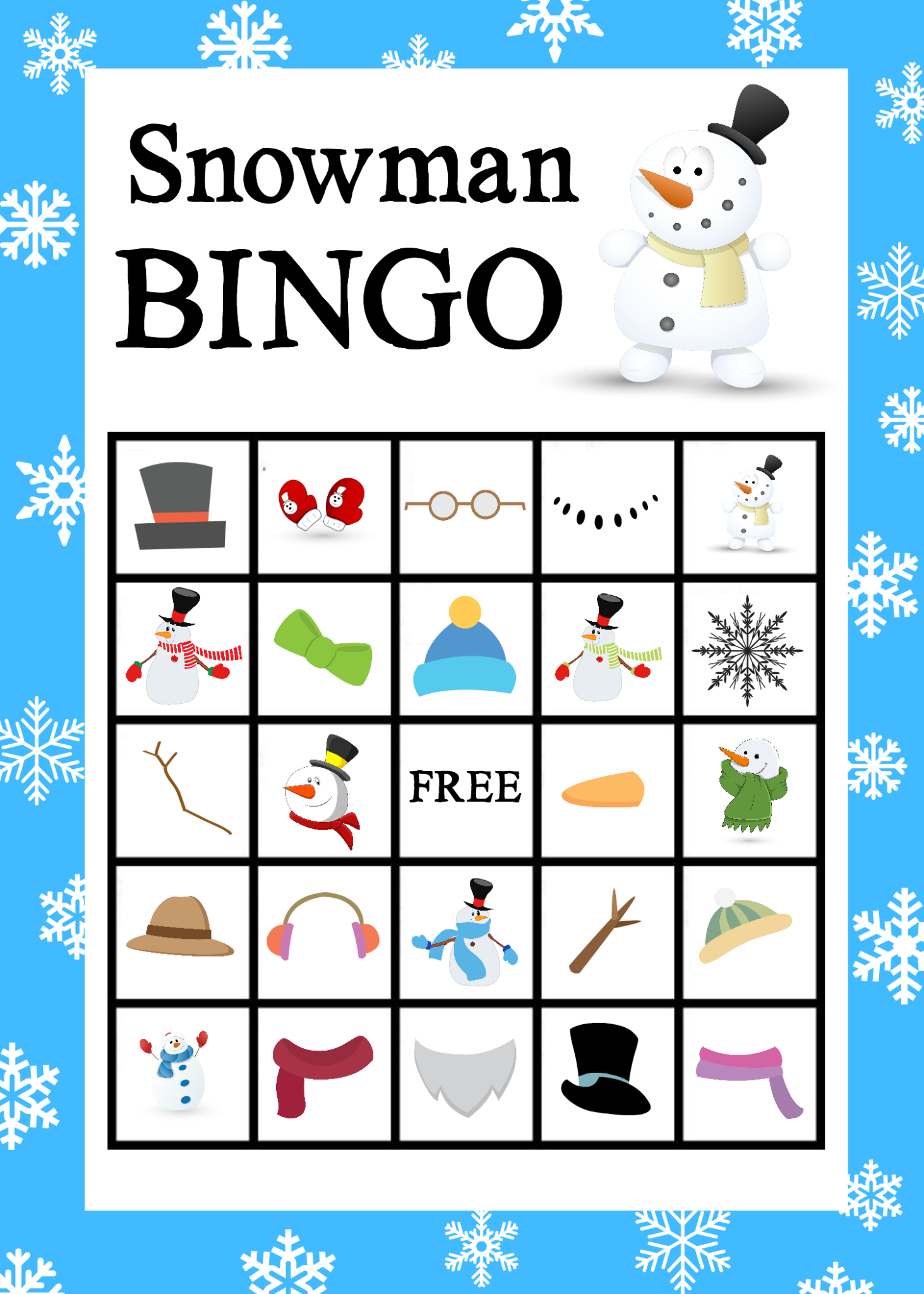 Printable Snowman Bingo Game Crazy Little Projects Printable Bingo Cards
