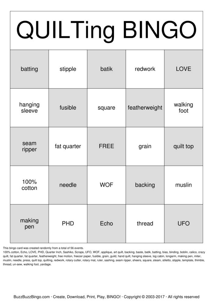 QUILT Bingo Cards To Download Print And Customize 