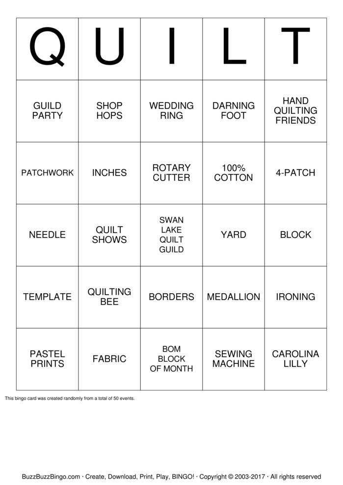 Swan Lake Quilt Guild Bingo Cards To Download Print And 