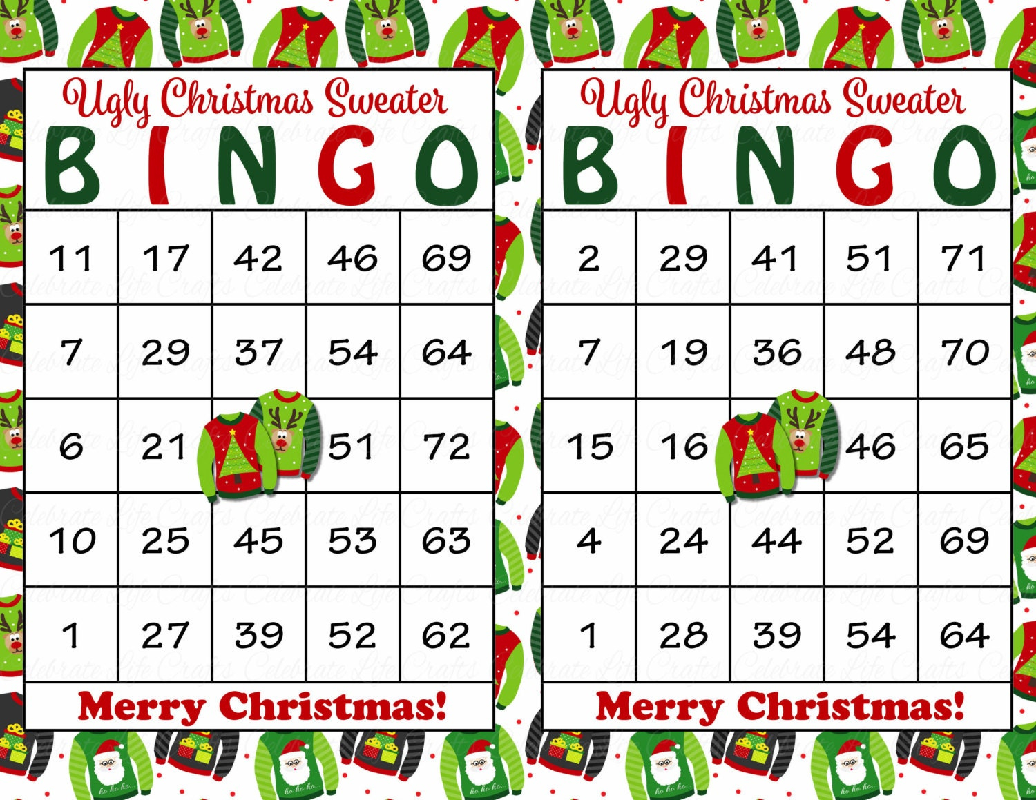 30 Ugly Christmas Sweater Bingo Cards DIY Printable Game For