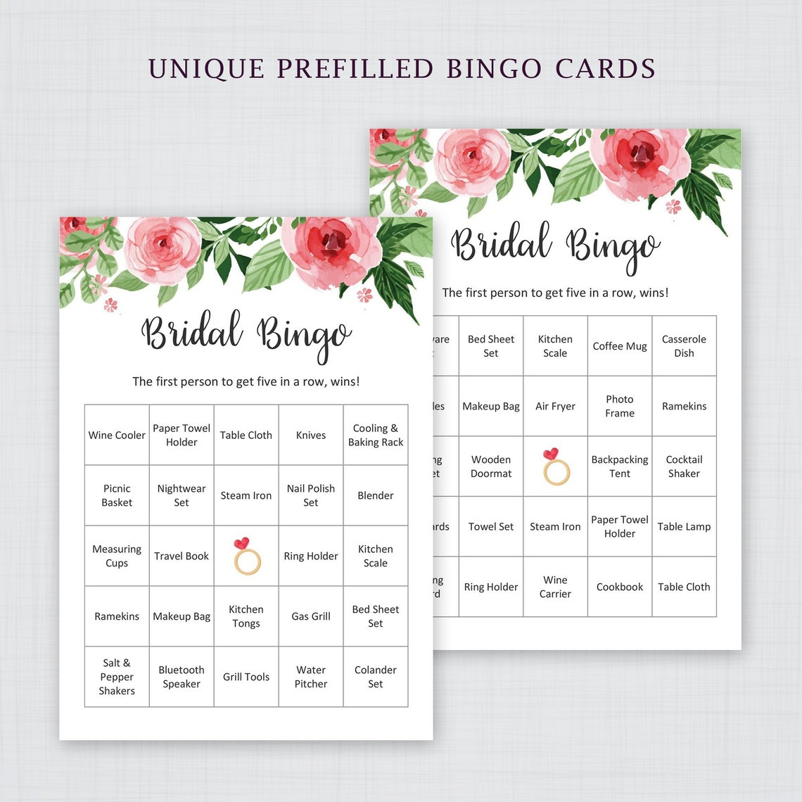 60 Prefilled Bridal Bingo Cards Bridal Shower Games Floral 
