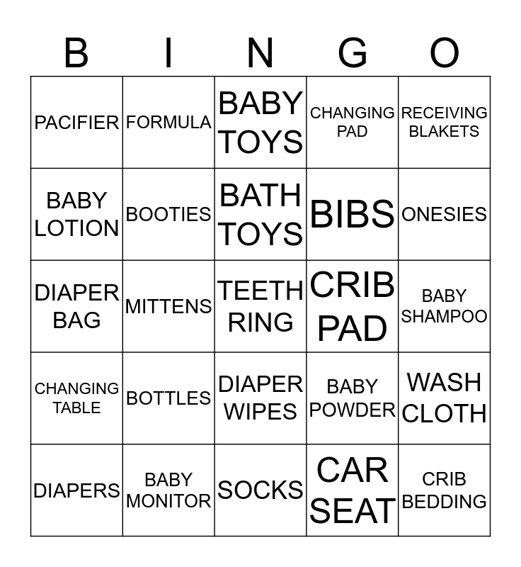 BABY BINGO Card BABY BINGO Card