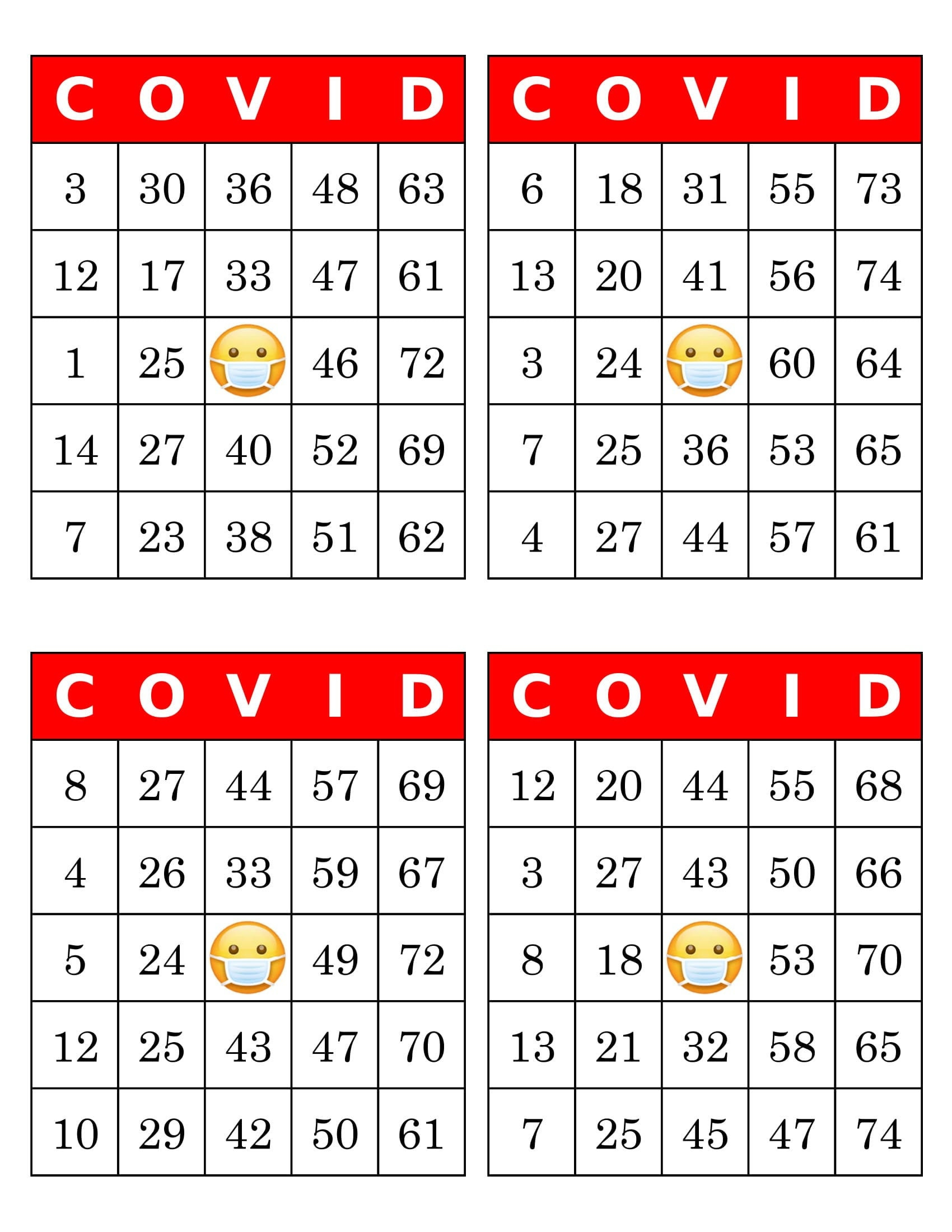 Bingo Cards 1000 Cards 4 Per Page COVID Bingo Immediate Etsy