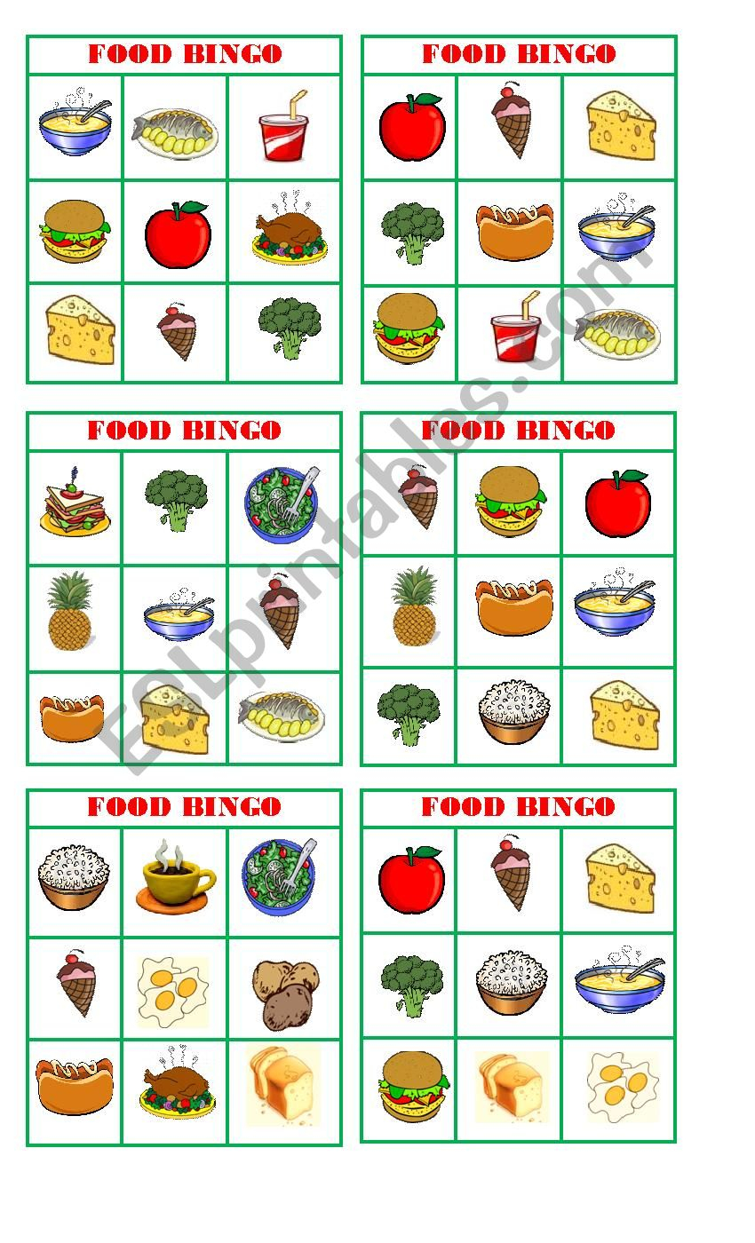 Bingo Food ESL Worksheet By Patricia Elvira