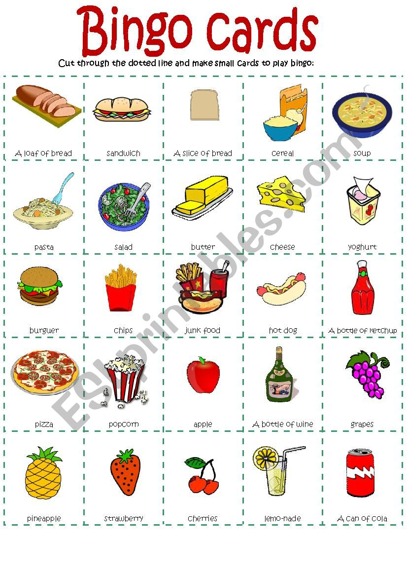 Bingo Food Part 1 ESL Worksheet By Cladelol