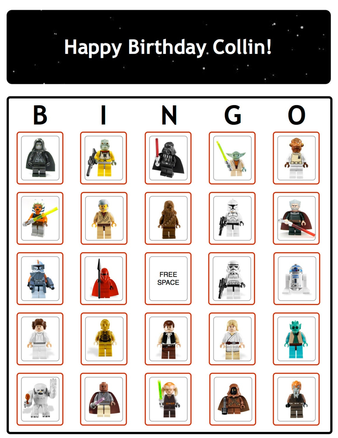 Bingo Star Wars Birthday Party Game Cards Now With THE