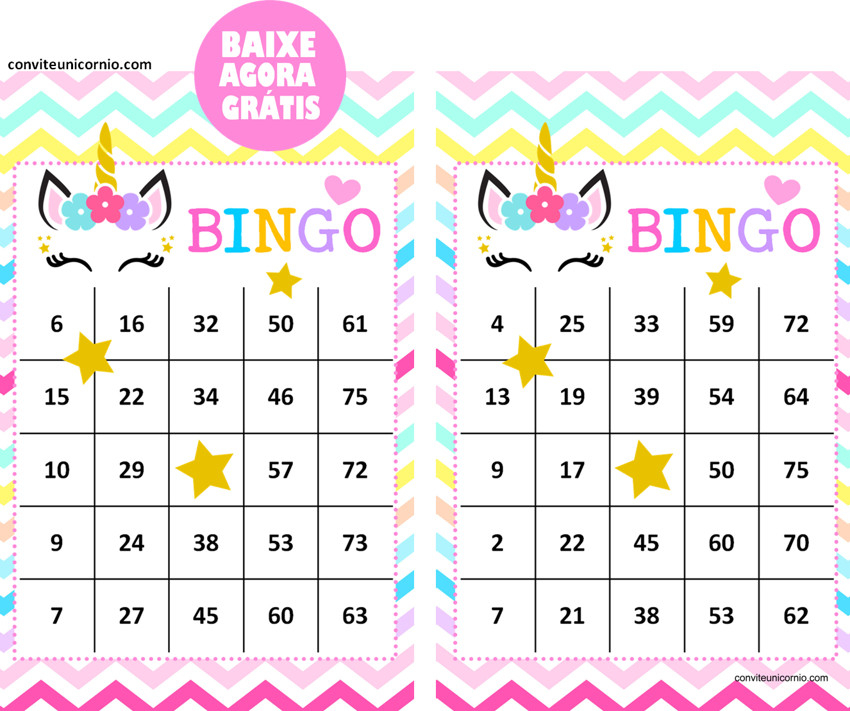 Bingo Unic rnio Para Imprimir Convite Unicornio