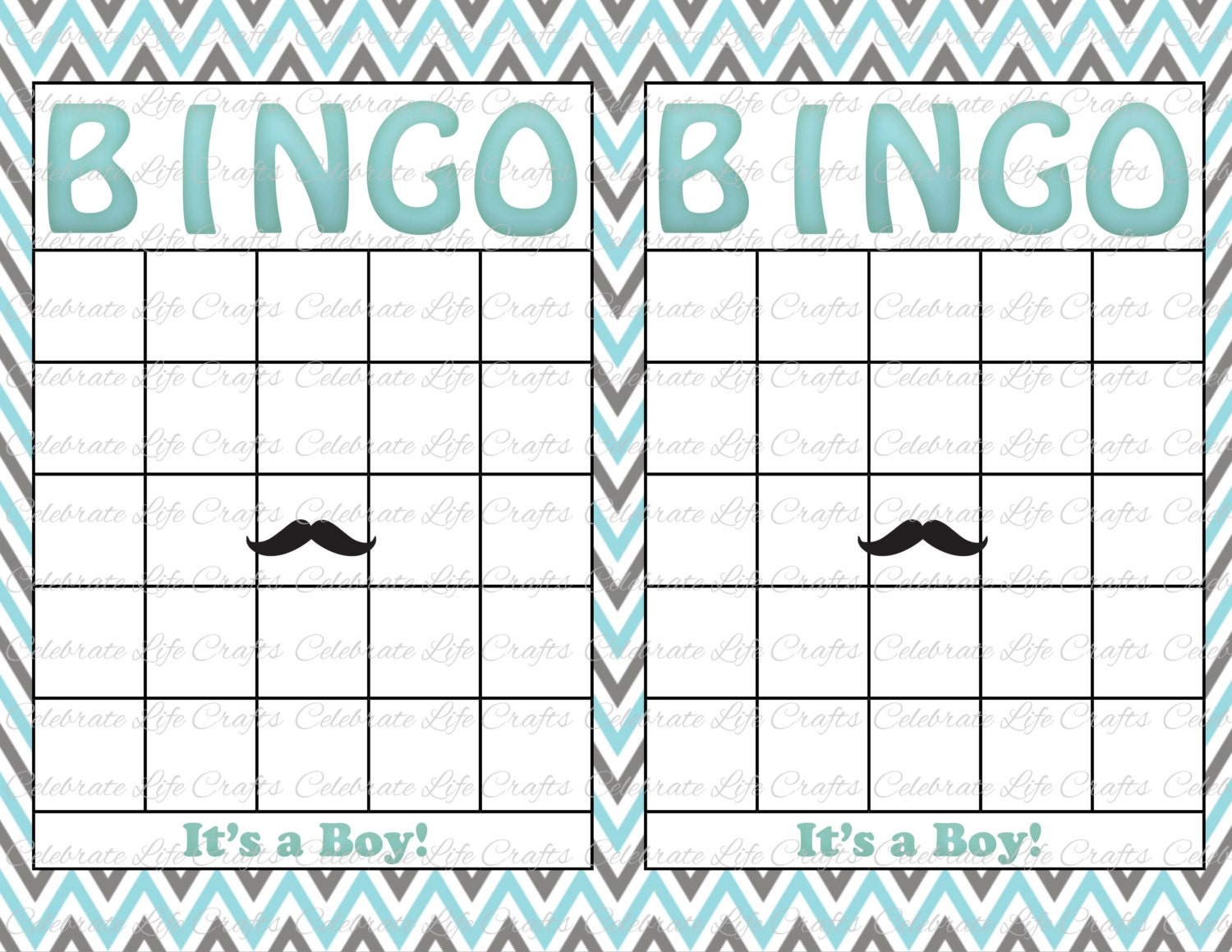 Blank Baby Shower Bingo Cards Mustache Theme Printable