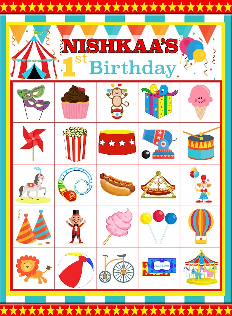Carnival Bingo 30 Printable Cards Circus Bingo Party Etsy