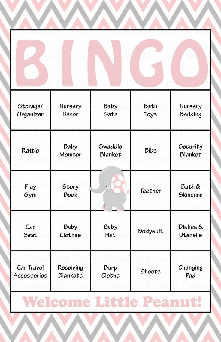 Elephant Baby Bingo Cards Prefilled Baby Shower Game 