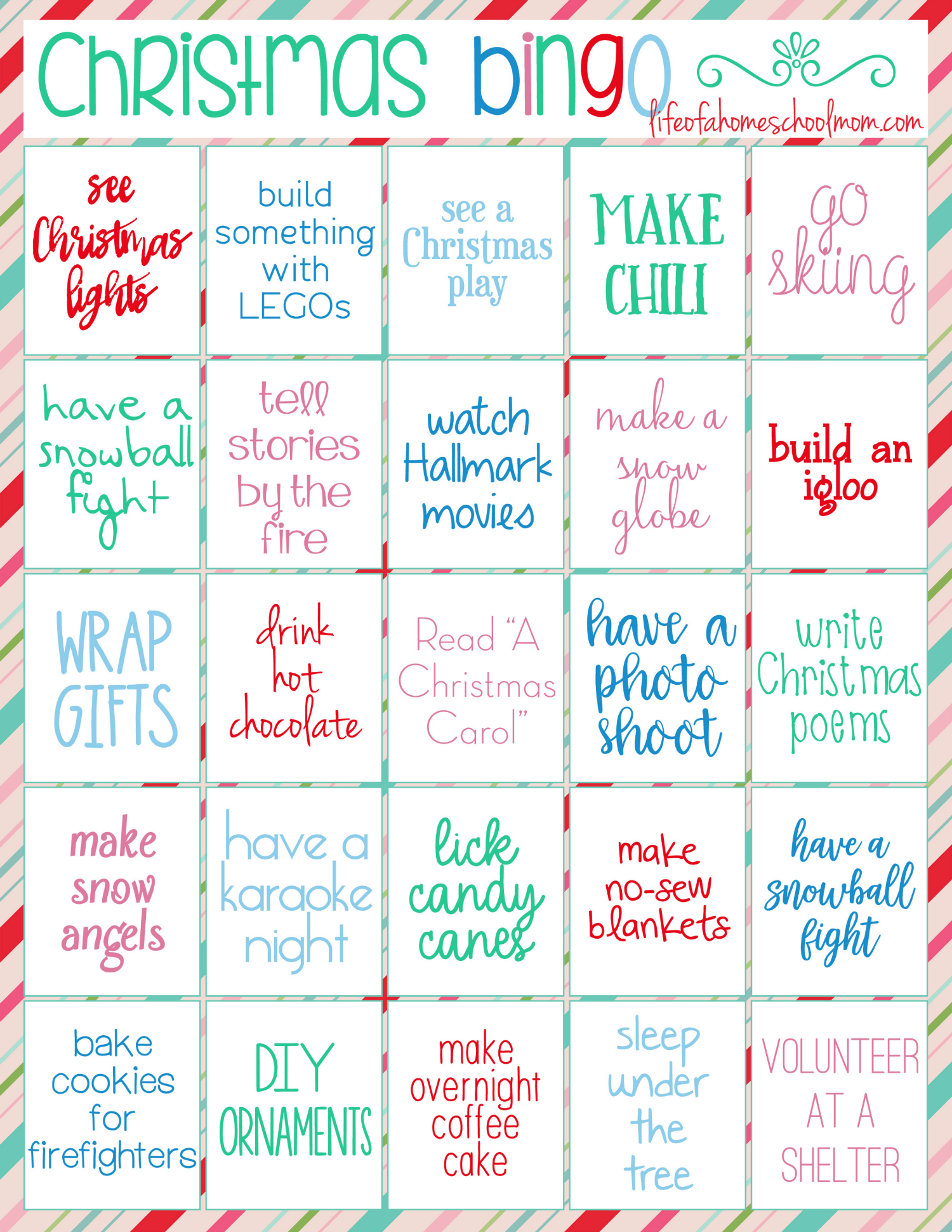 Family Time Christmas BINGO Mom For All Seasons