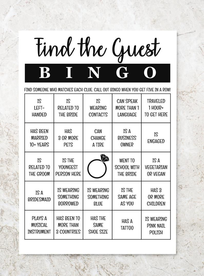 Find The Guest Bingo Bridal Bingo Bridal Shower Game 
