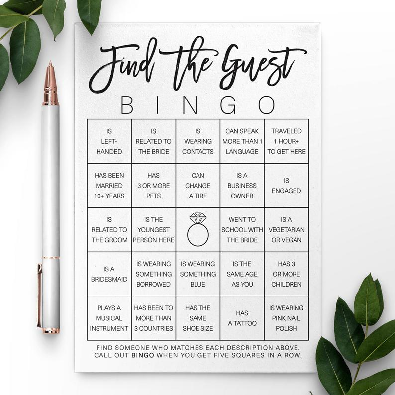 Find The Guest Bingo Find The Guest Bingo Bridal Shower 