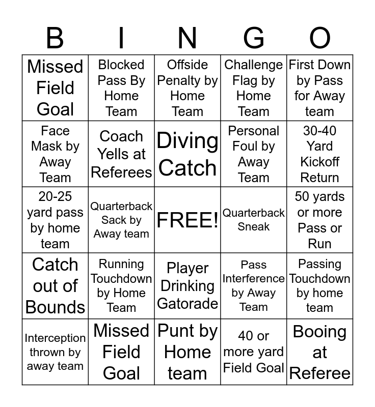 Football Bingo Card