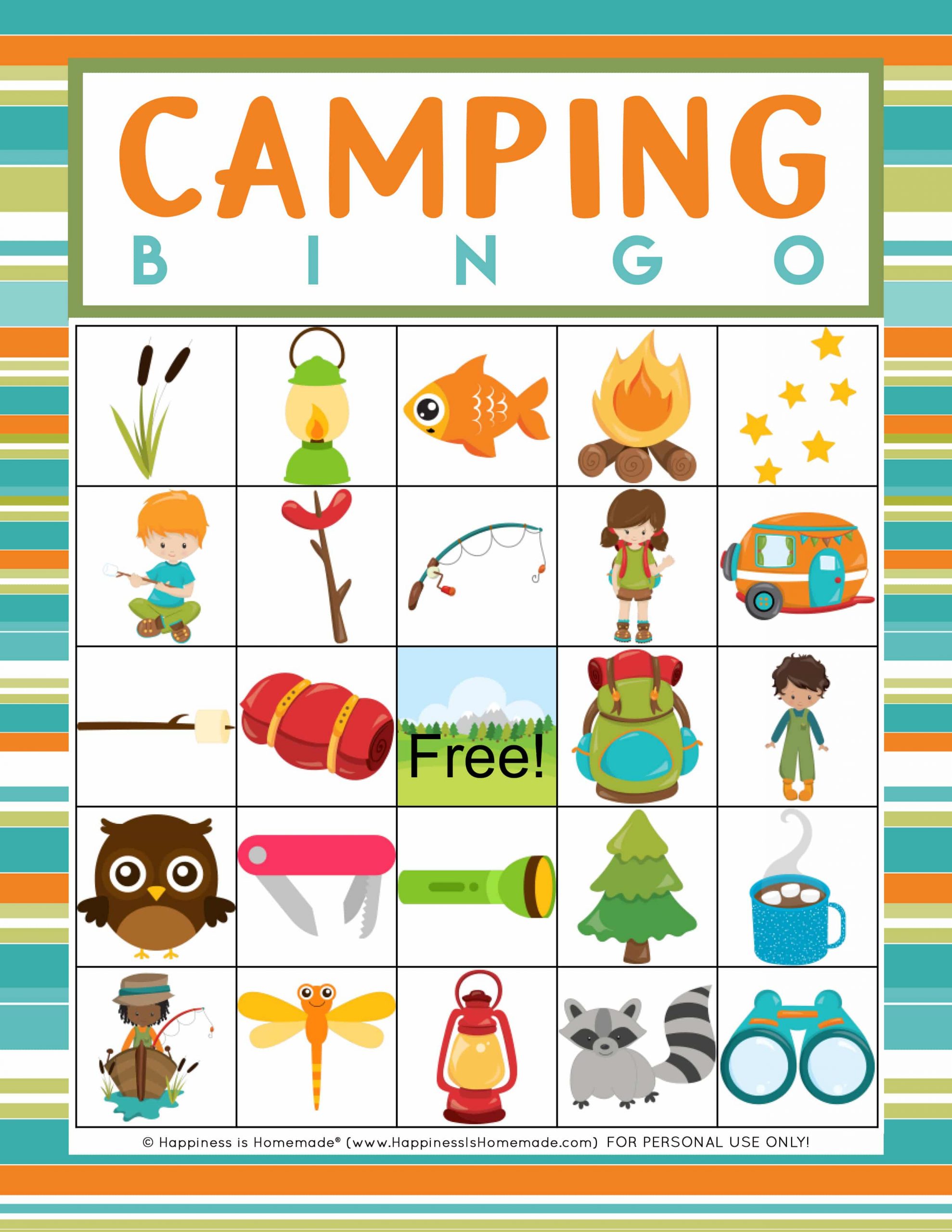 Free Printable Camping Bingo Game Happiness Is Homemade