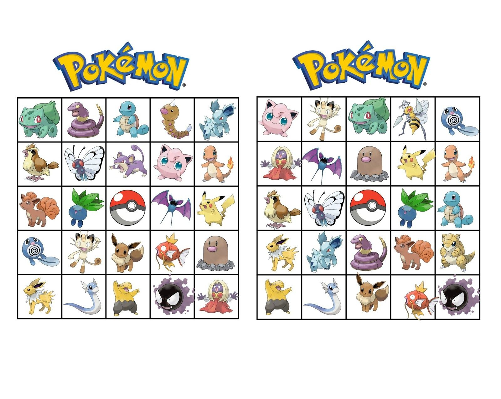Free Printable Pokemon Bingo Pokemon Bingo Bingo 