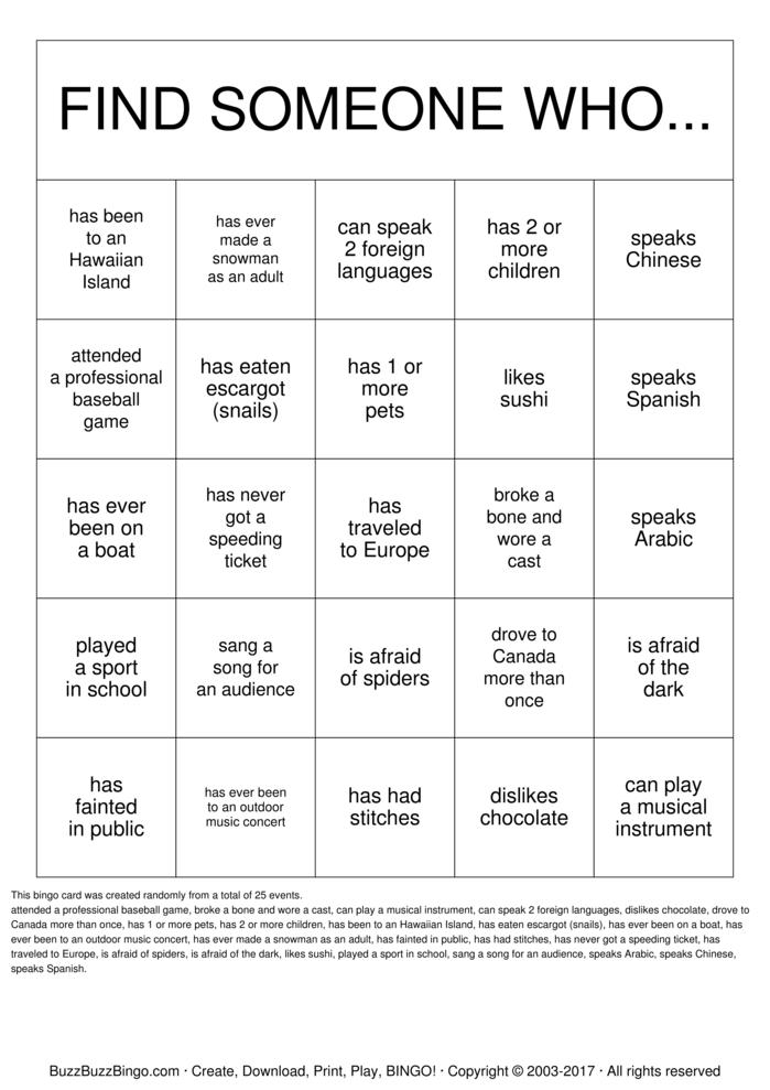Getting To Know You Bingo Cards To Download Print And 
