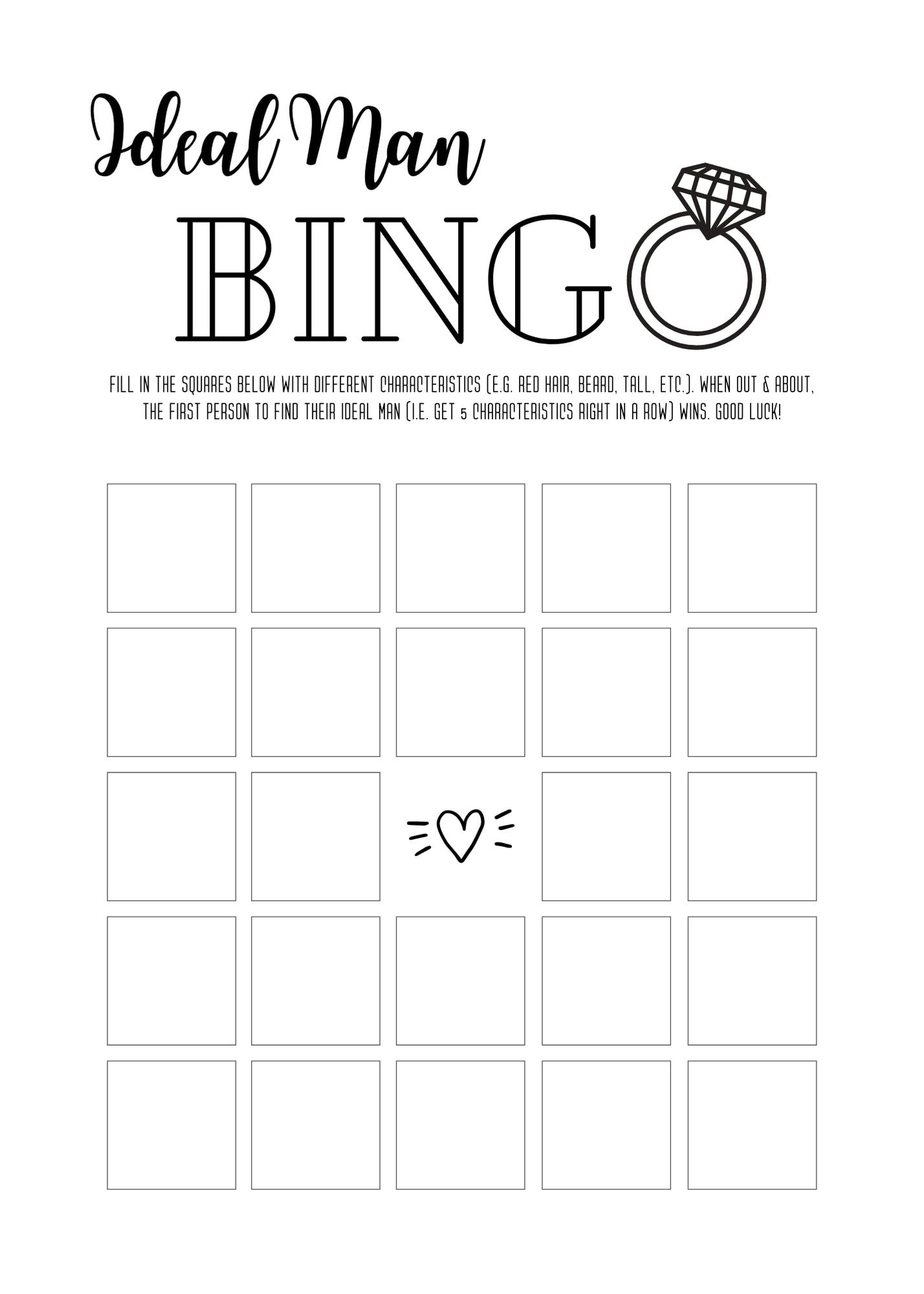 Hen Party Bingo Game Ideal Man 