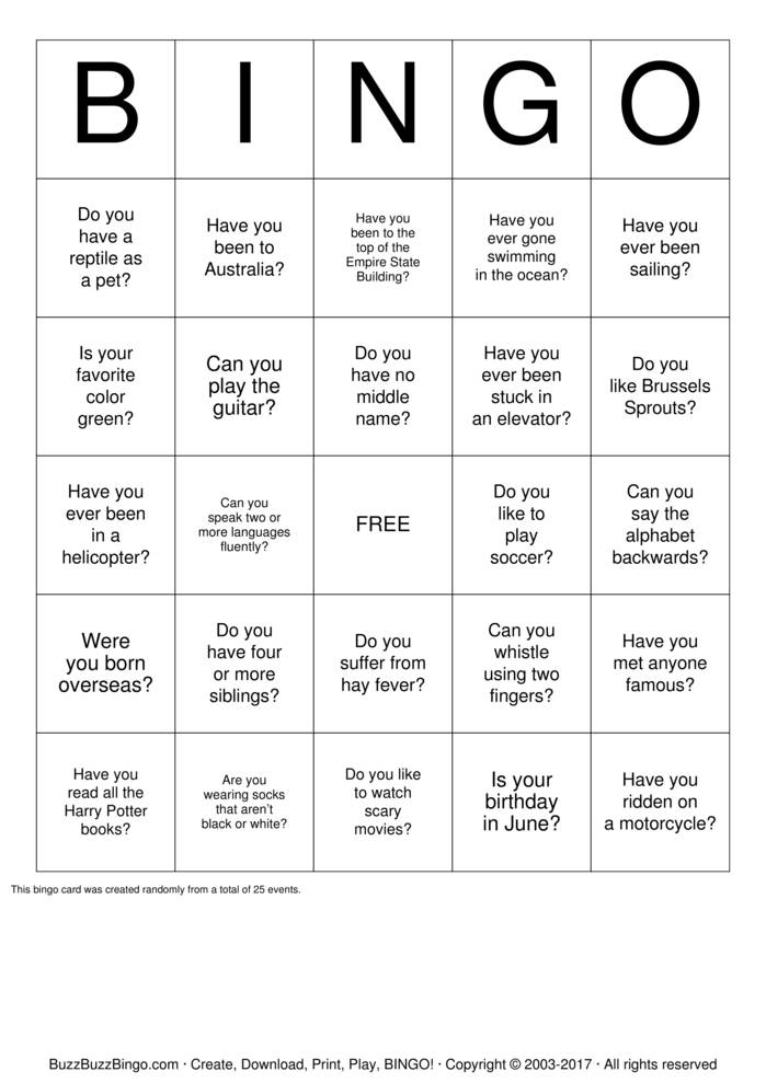 Human Scavenger Hunt Bingo Cards To Download Print And 