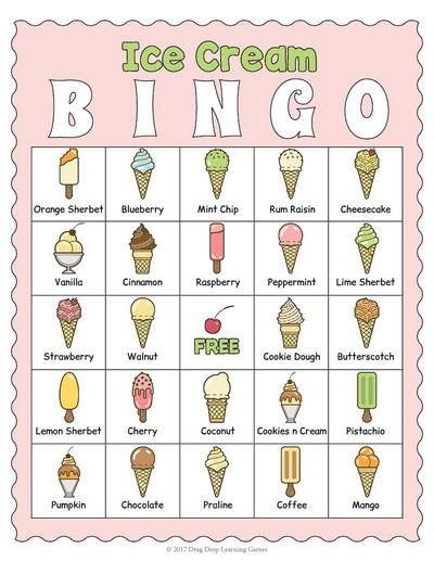 Ice Cream Themed Party Activity BINGO Game Matching 