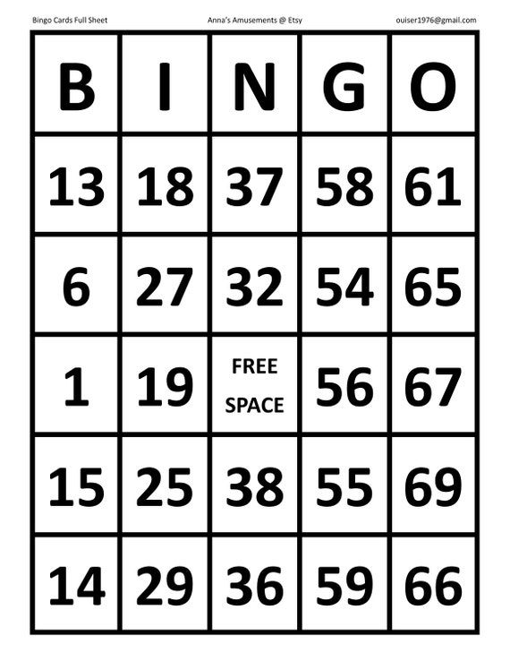 Large Print Bingo Sheets Etsy