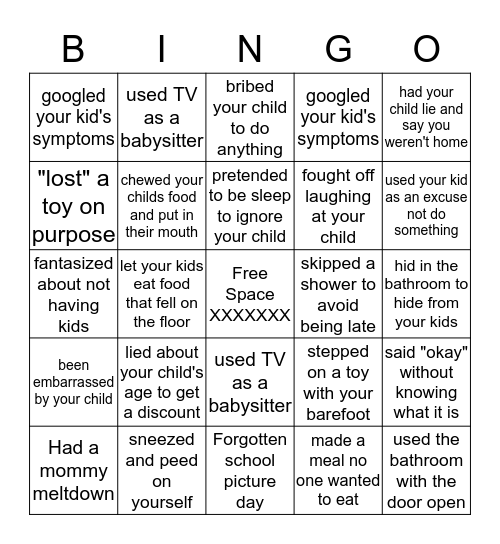 Mom Confessions Have You Ever Bingo Card