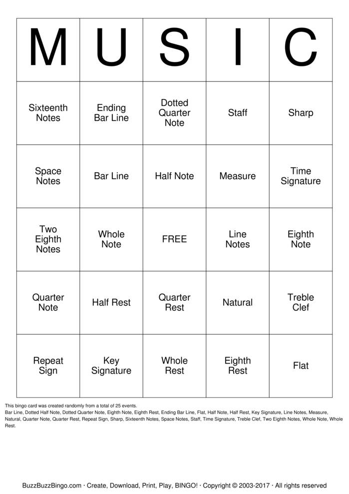 MUSIC Bingo Cards To Download Print And Customize