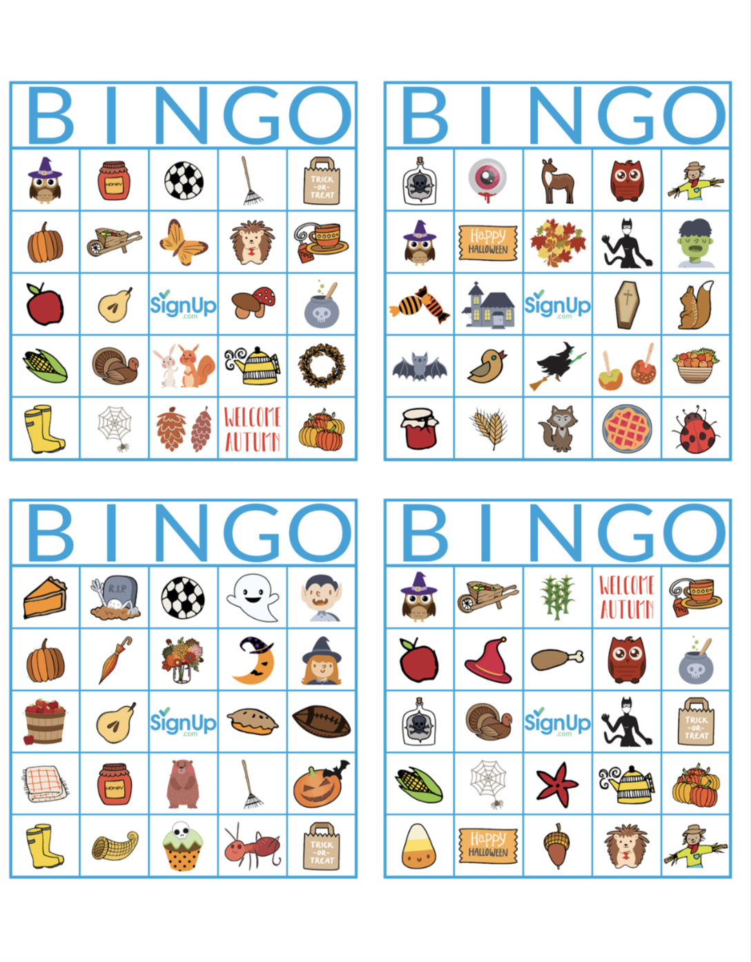 Printable Bingo Cards Fun Fall Classroom Party Activity 
