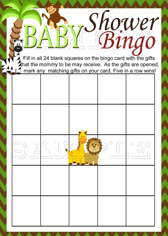 Safari Baby Shower Jungle Bingo Game Printable Instant