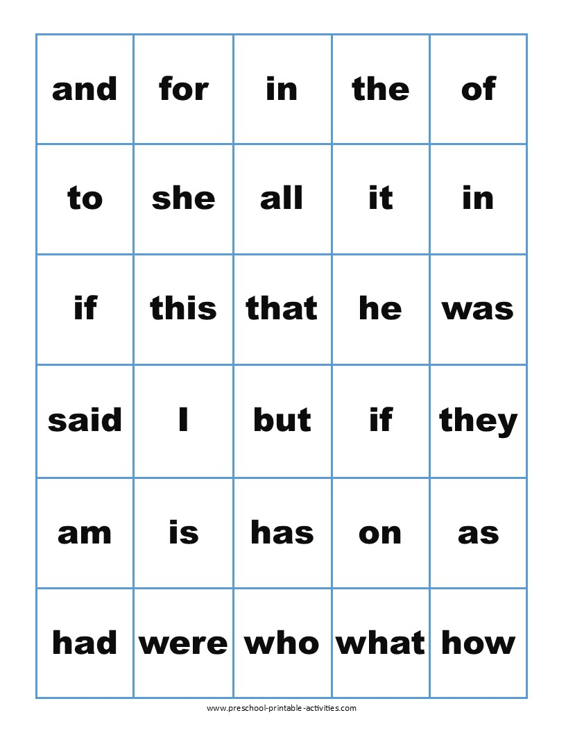 Sight Word Bingo Games