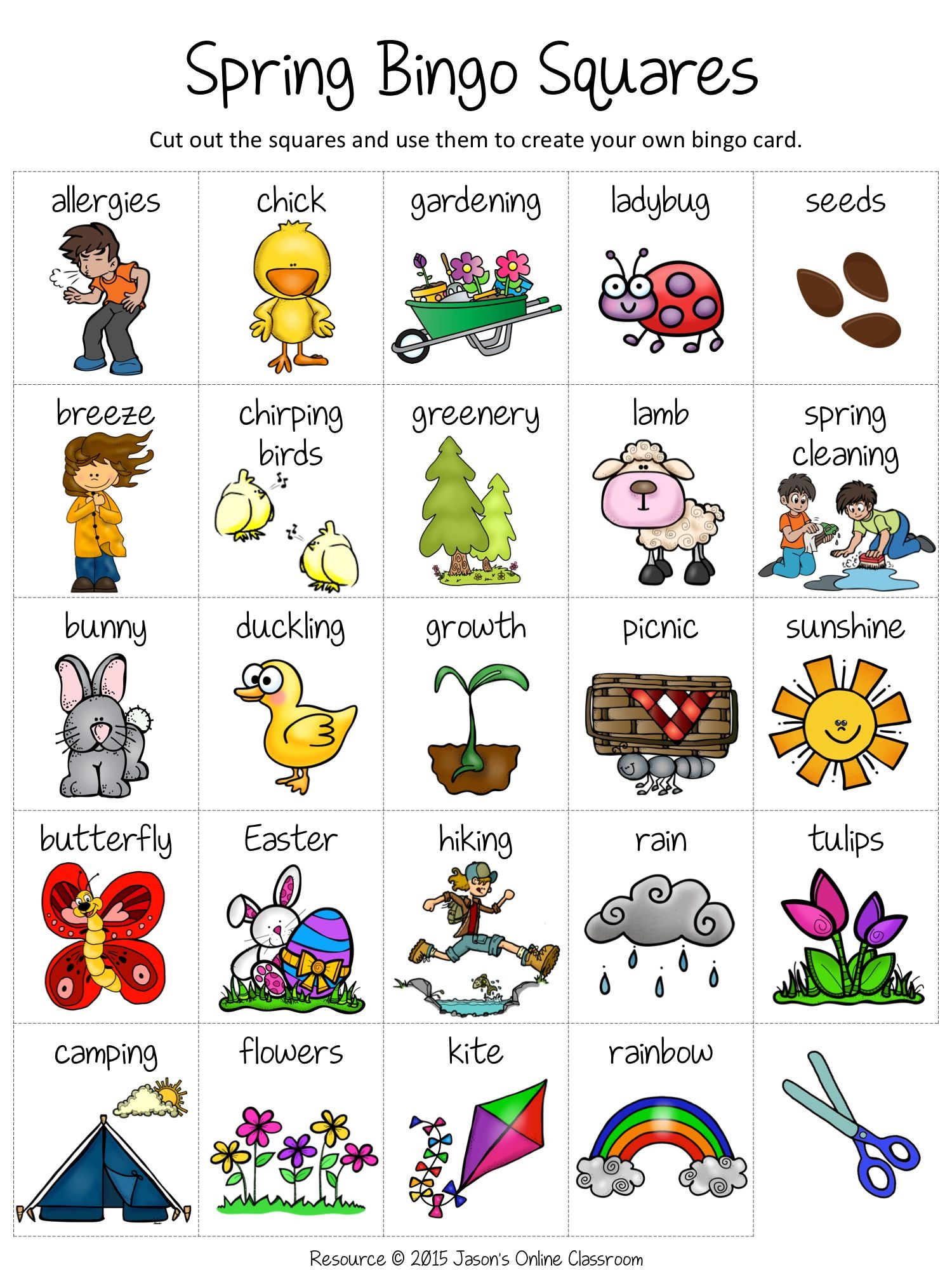 Spring FREE Bingo For Kids Bingo Spring Vocabulary