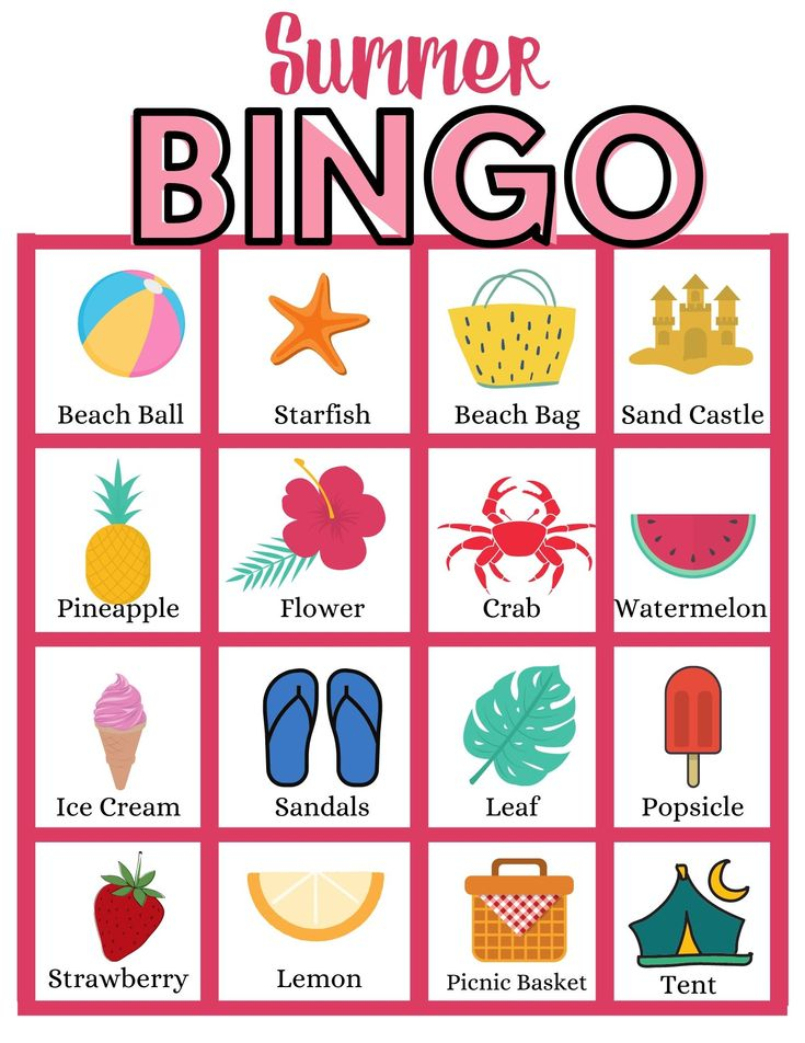 Summer Bingo Printable Game For Kids In 2021 Summer 