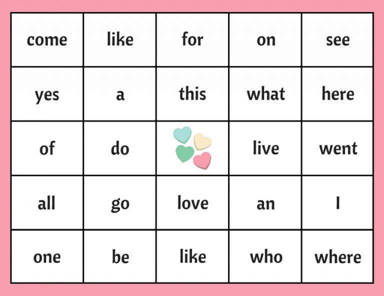 Valentine s Day Sight Word Bingo Free Bingo Board