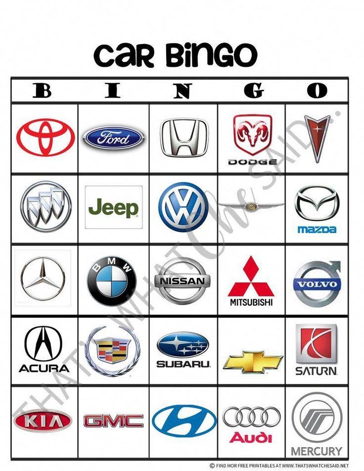 Vehicle Brand Car Bingo Printable Sheet Road Trip Bingo 