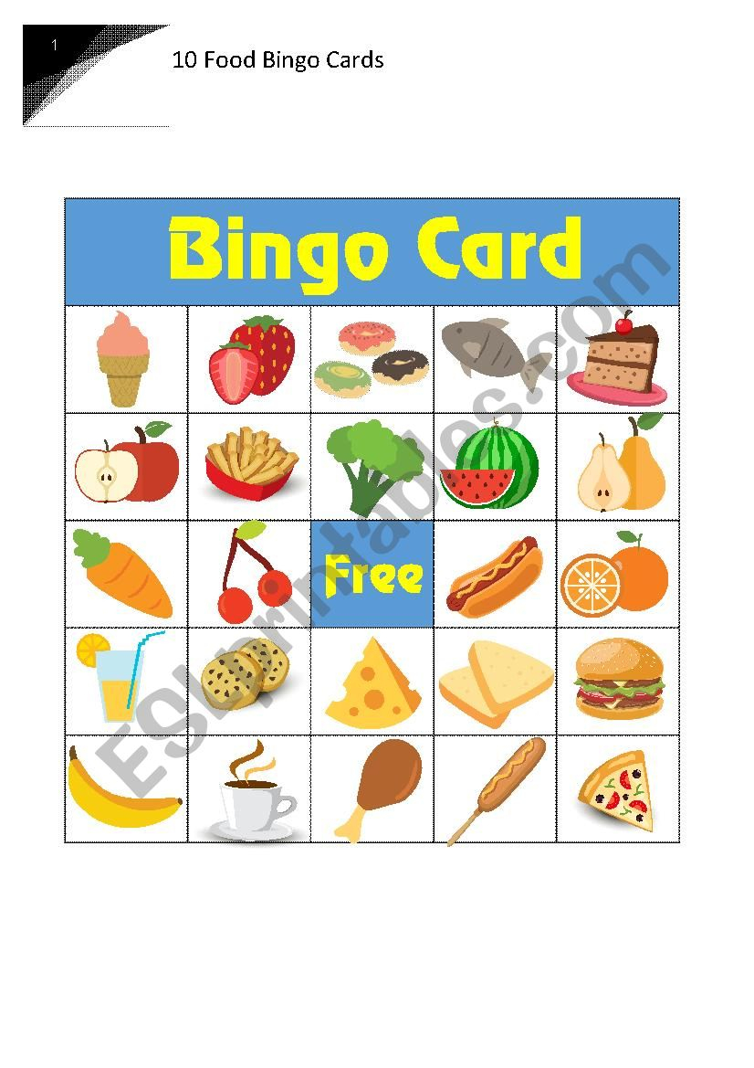 10 Food Bingo Cards ESL Worksheet By RuaMan
